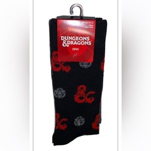 Dungeons & Dragons Crew Socks 2 Pair Men 6.5-12 Black Gray Red D&D Critical Miss